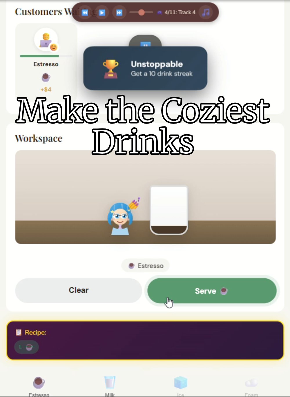 Make the Coziest Drinks - gameplay showing drink crafting